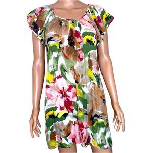Sunny Leigh dress floral print accordion pleated light weight spring Summer SZ L